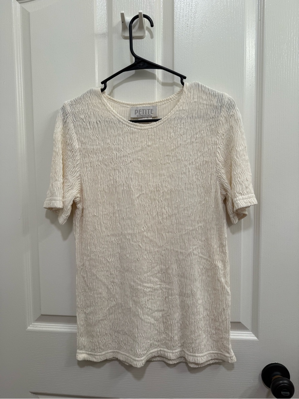 Petite Sophisticate Cream Short Sleeve Textured Tee